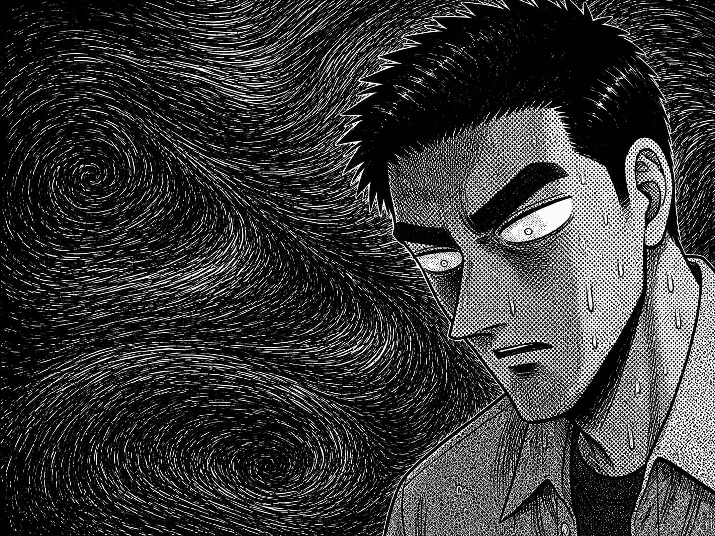 漫画のコマ: 無感情な男の横顔